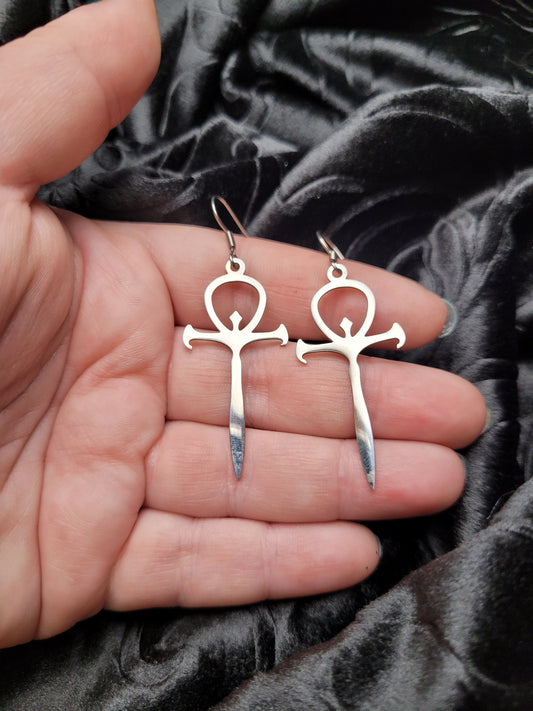 Vampire: The Masquerade - Bloodlines VTMB VTM RPG Stainless Steel Ankh Earrings