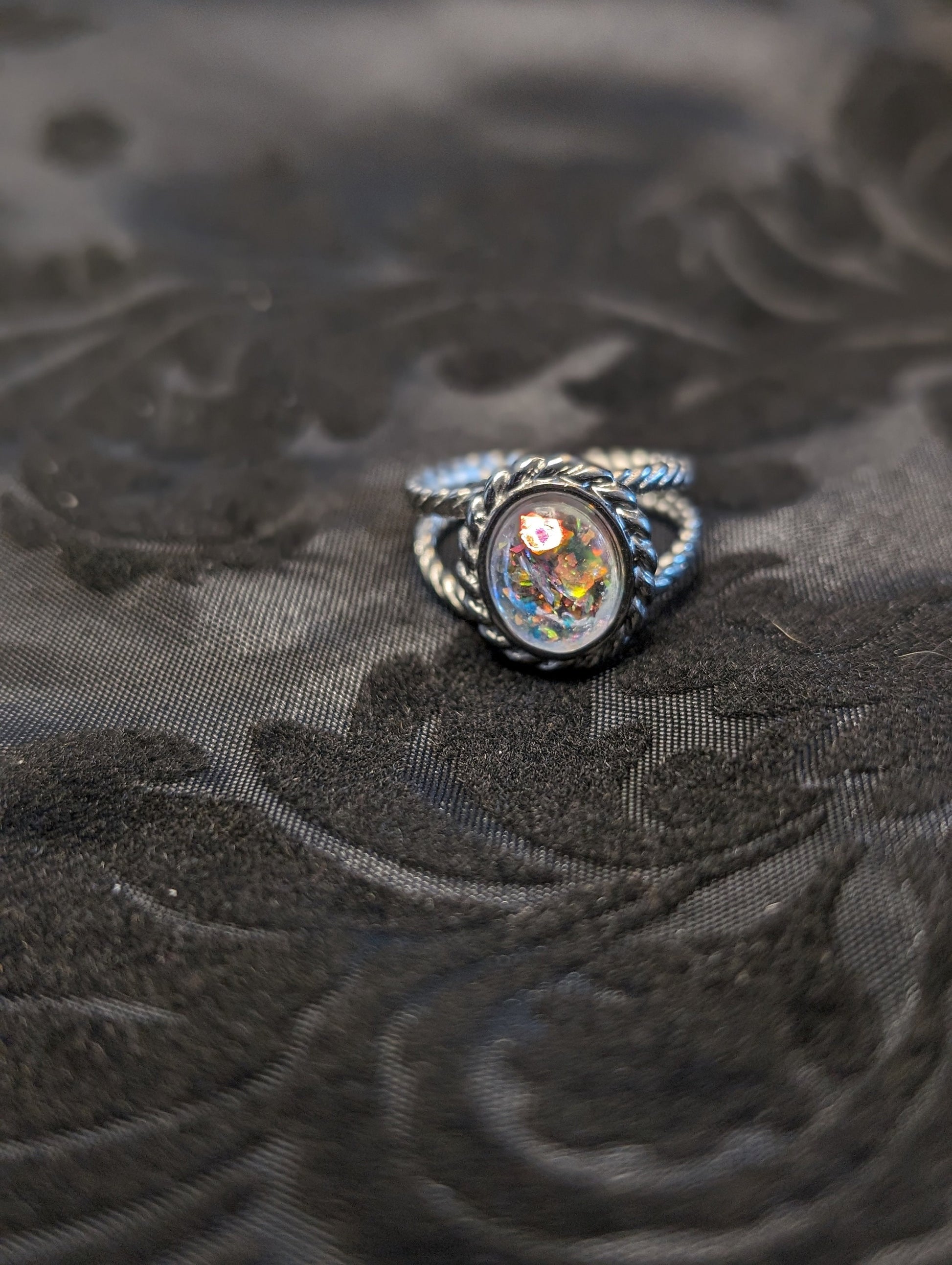 Braided Stainless Steel Adjustable Faceted Resin Rings