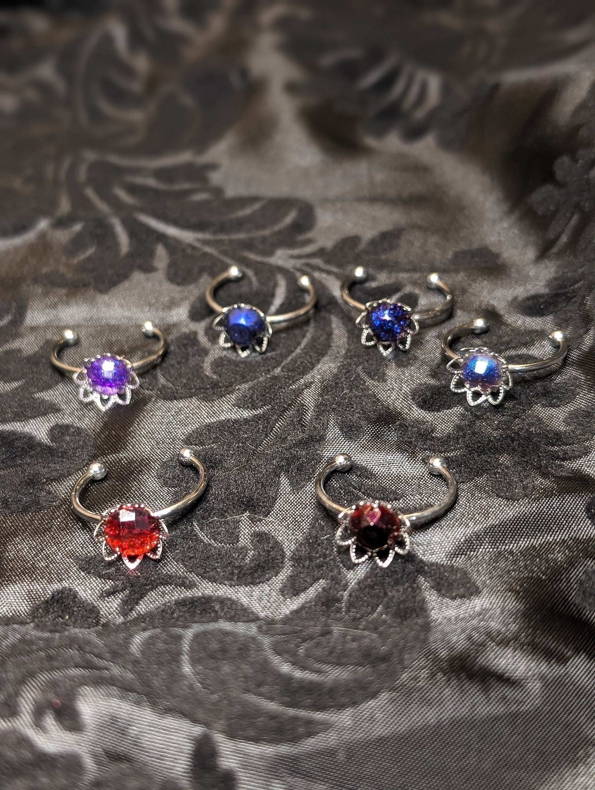 Adjustable Stainless Steel Fantasy Fairy Floral Resin Rings