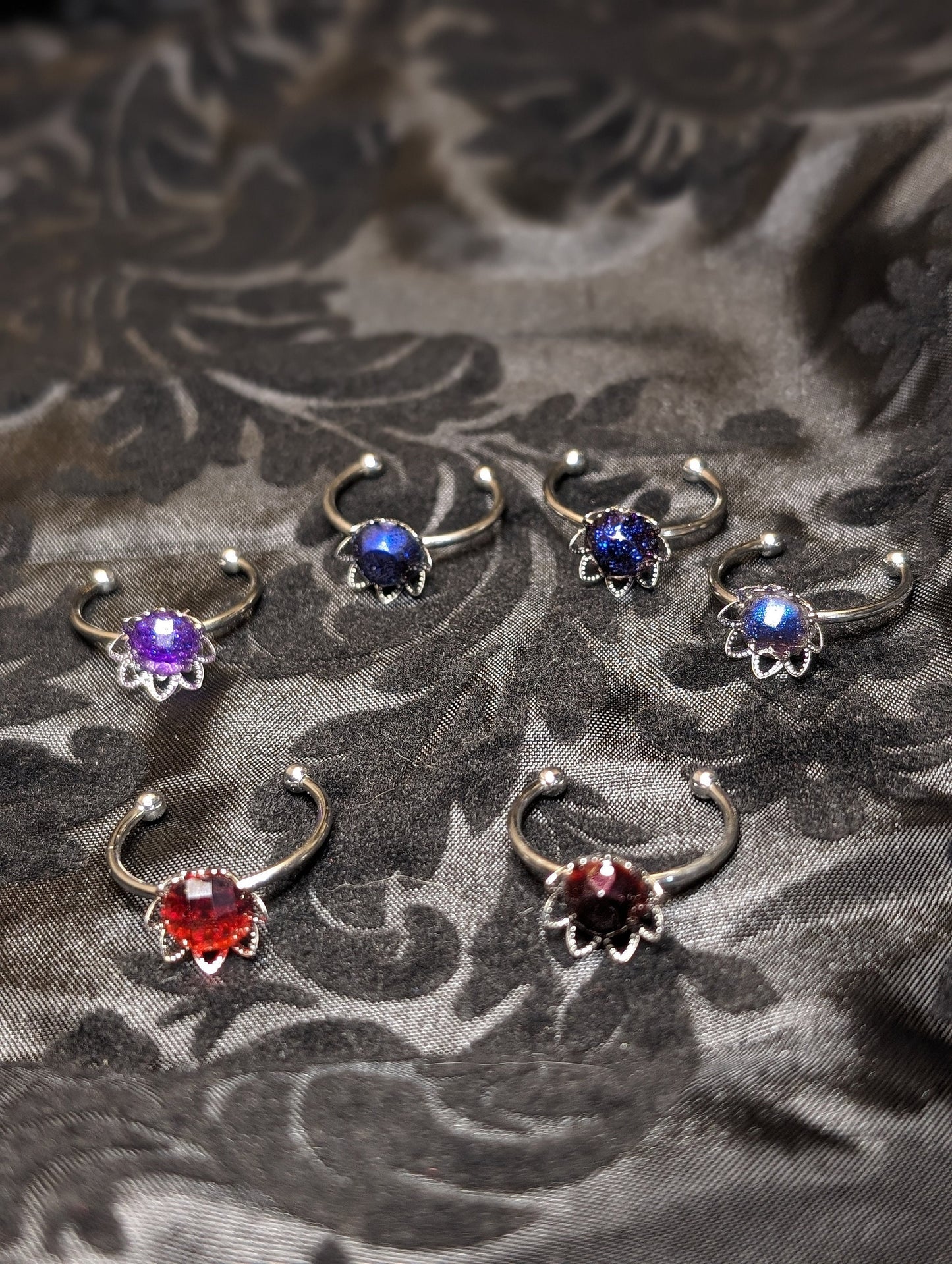 Adjustable Stainless Steel Fantasy Fairy Floral Resin Rings