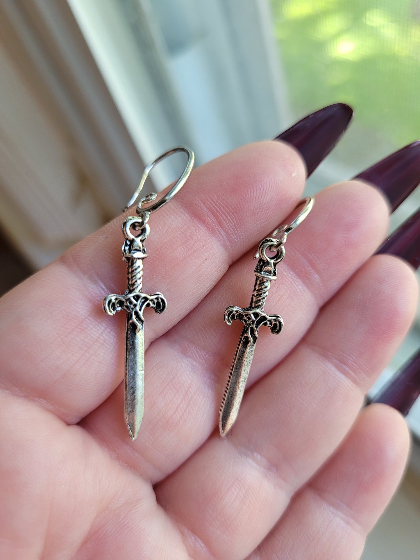 RPG DnD Rogue Swirl Spiral Dagger Earrings