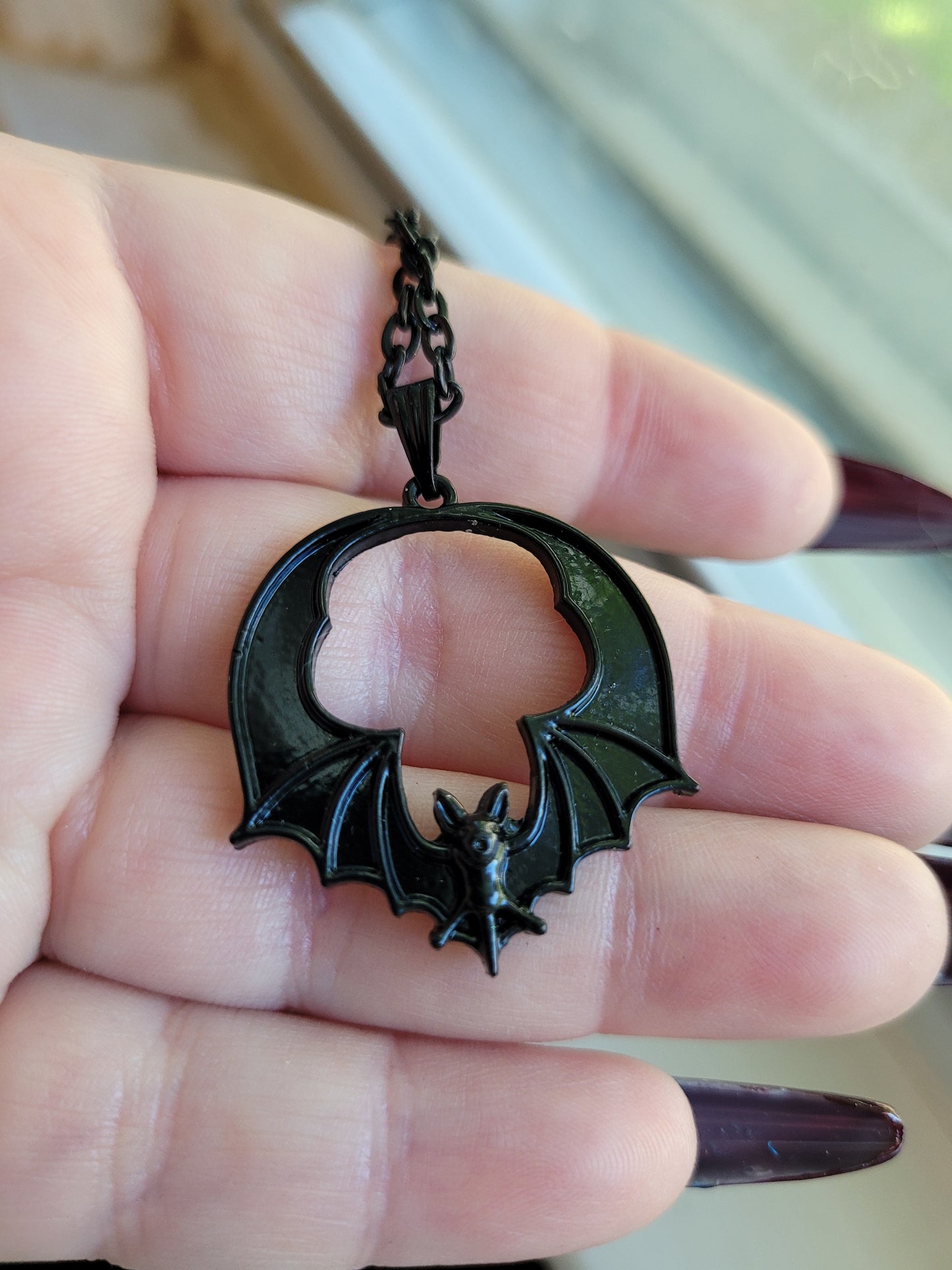 Goth Flying Bat Charm Pendant Necklace