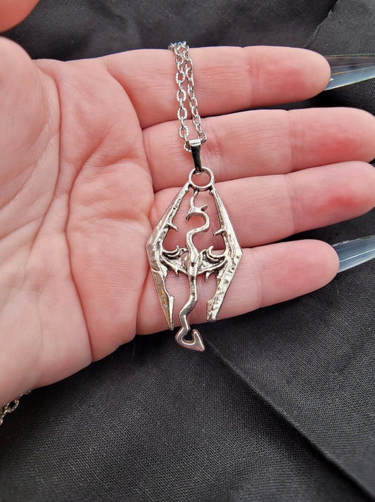 The Elder Scrolls TES V Silver Skyrim Charm Dragon Dragonborn Dovahkiin Necklace