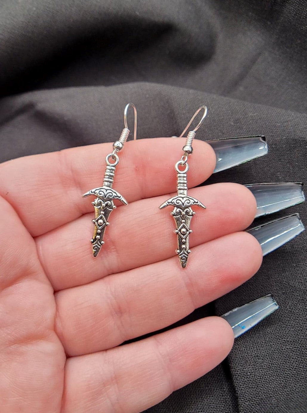 Silver Ornate Dagger Charm DnD RPG Fantasy Earrings