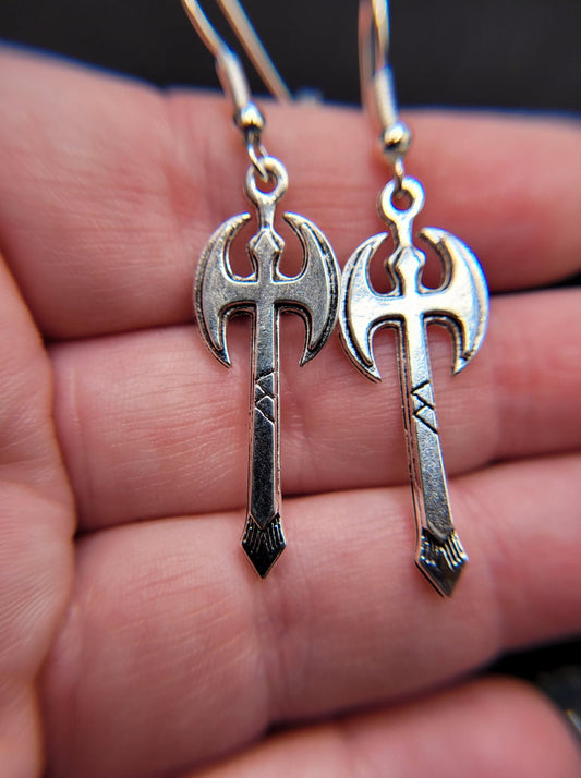 Silver Battle Axe Charm DnD RPG Fantasy Weapon Earrings