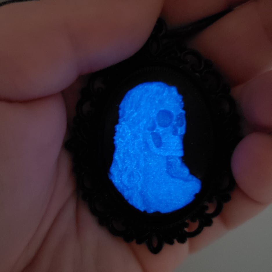 Glow-in-the-dark Purple, Black, and Blue Handmade Resin Gothic Cameo Necklaces (multiple styles)