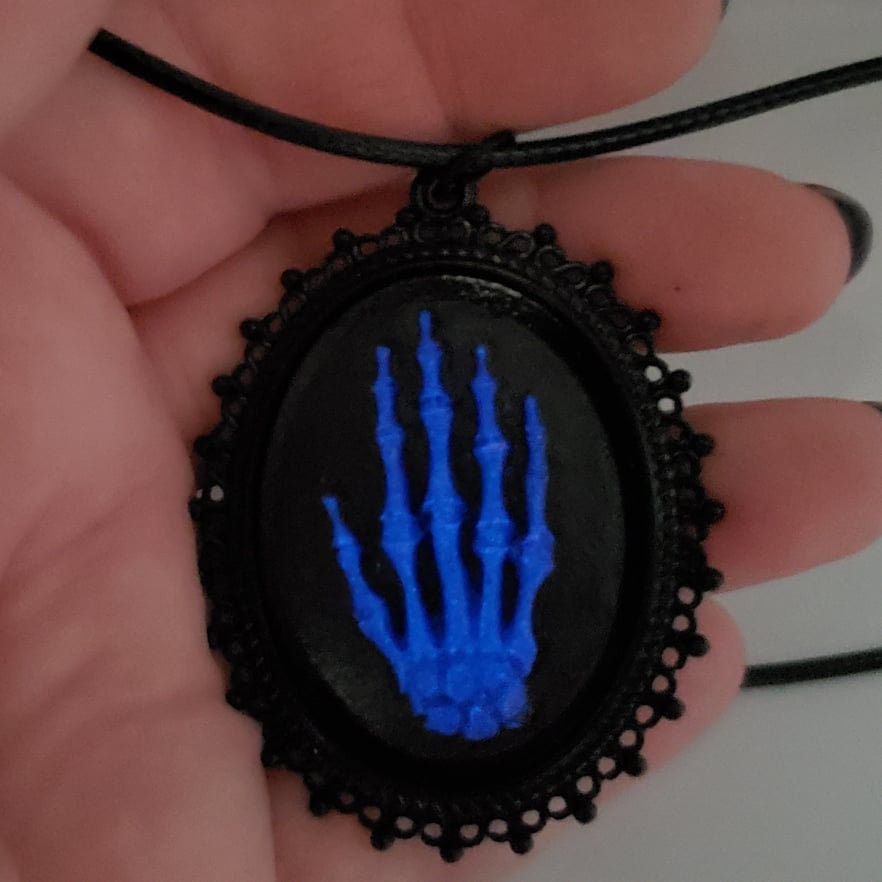 Glow-in-the-dark Purple, Black, and Blue Handmade Resin Gothic Cameo Necklaces (multiple styles)