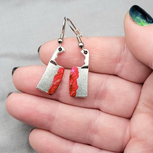Silver Bloody Cleaver Charm Earrings
