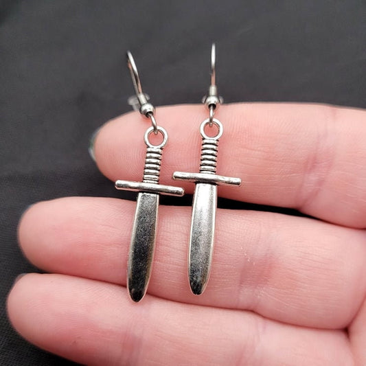 Silver Dagger Charm Rogue RPG Earrings