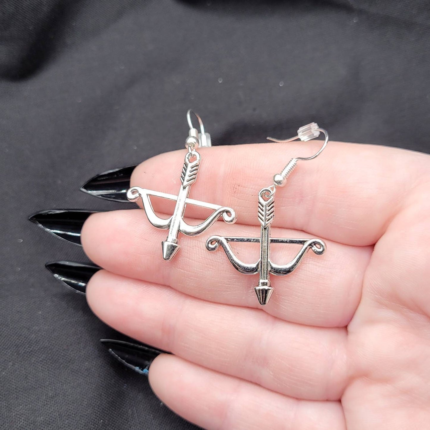 Nerdy RPG Fantasy DnD Silver Crossbow Charm Earrings