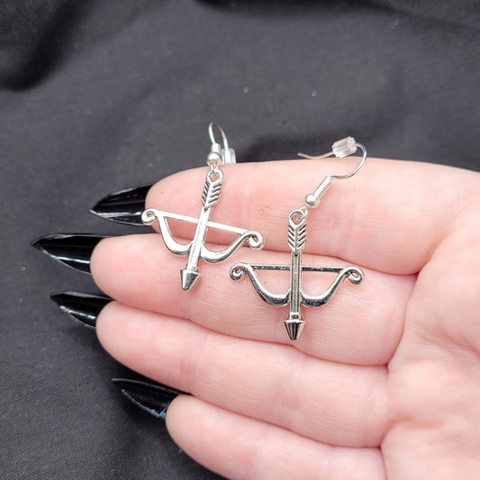 Nerdy RPG Fantasy DnD Silver Crossbow Charm Earrings