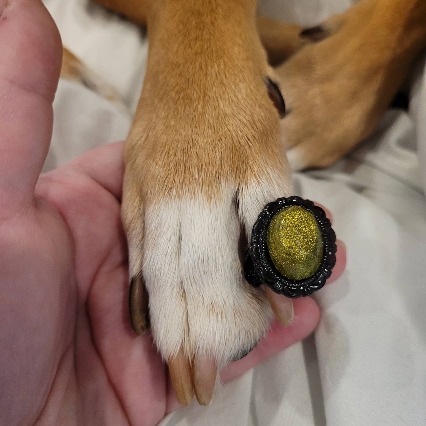 Unique Goth Handmade Adjustable Black and Green Sparkly Fantasy Resin Ring