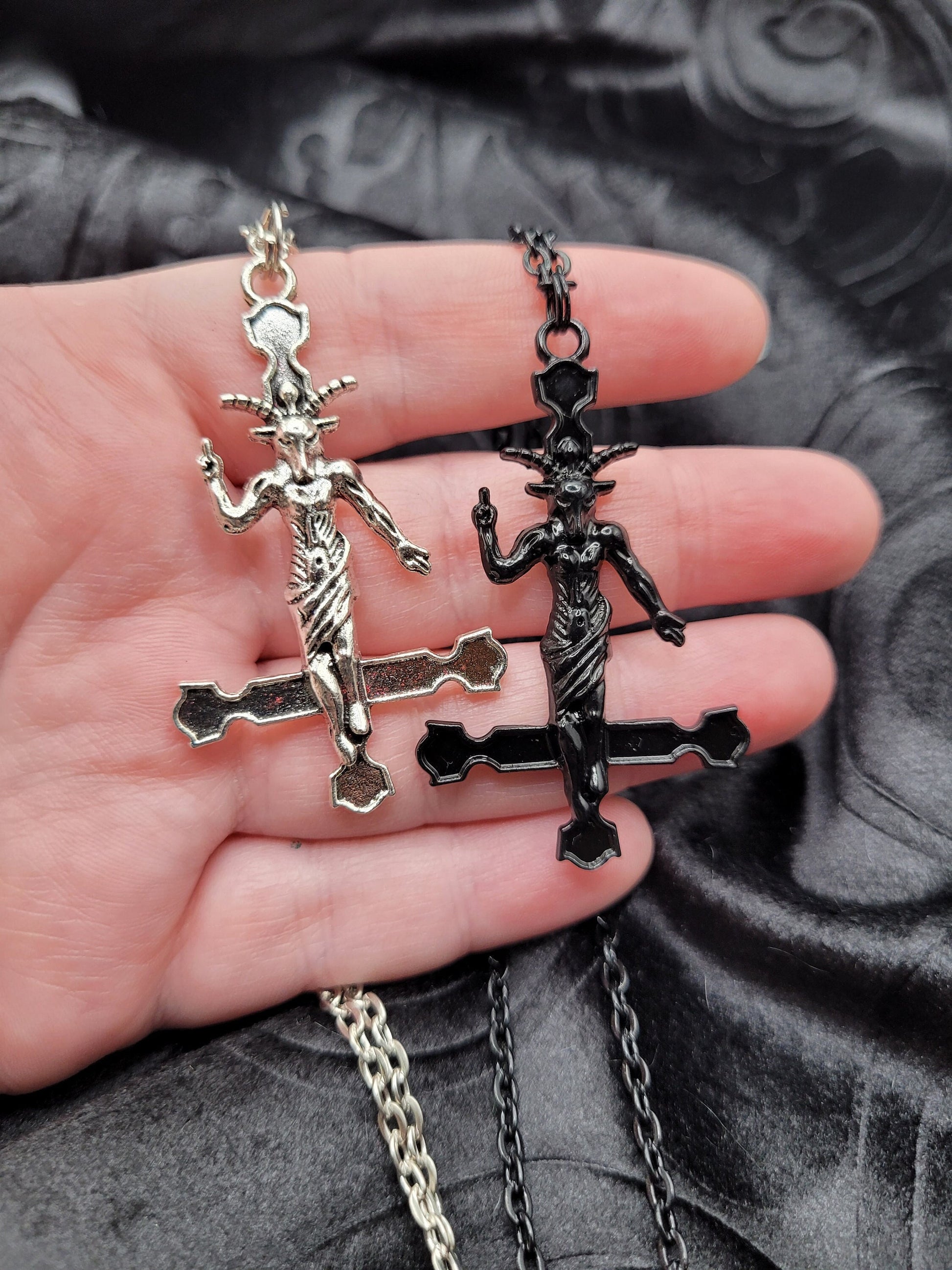 Goth Satanic Baphomet Inverted Cross Pendant Necklace