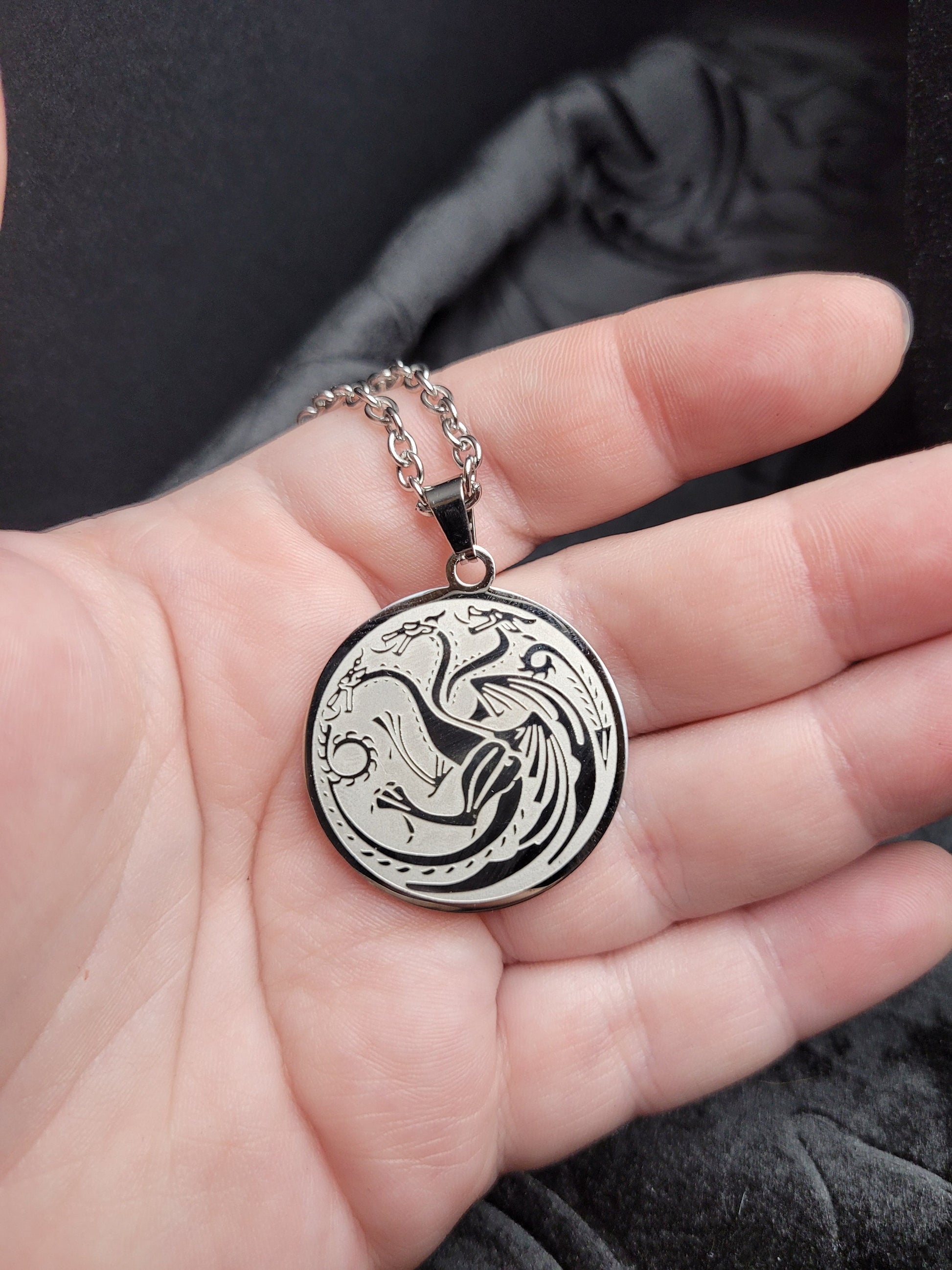 Stainless Steel Fantasy DND RPG Dragon Shield Necklace (multiple styles)