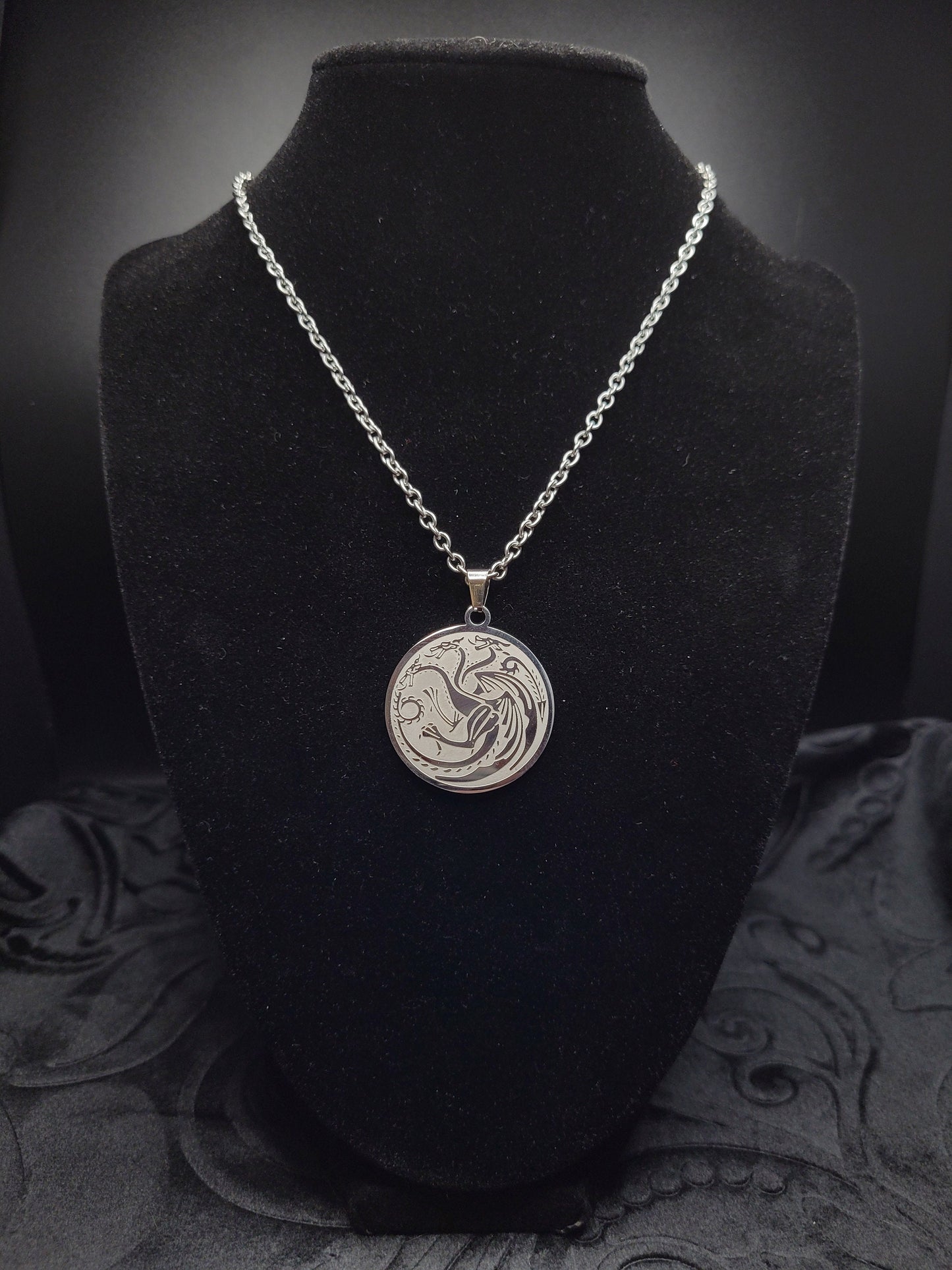 Stainless Steel Fantasy DND RPG Dragon Shield Necklace (multiple styles)