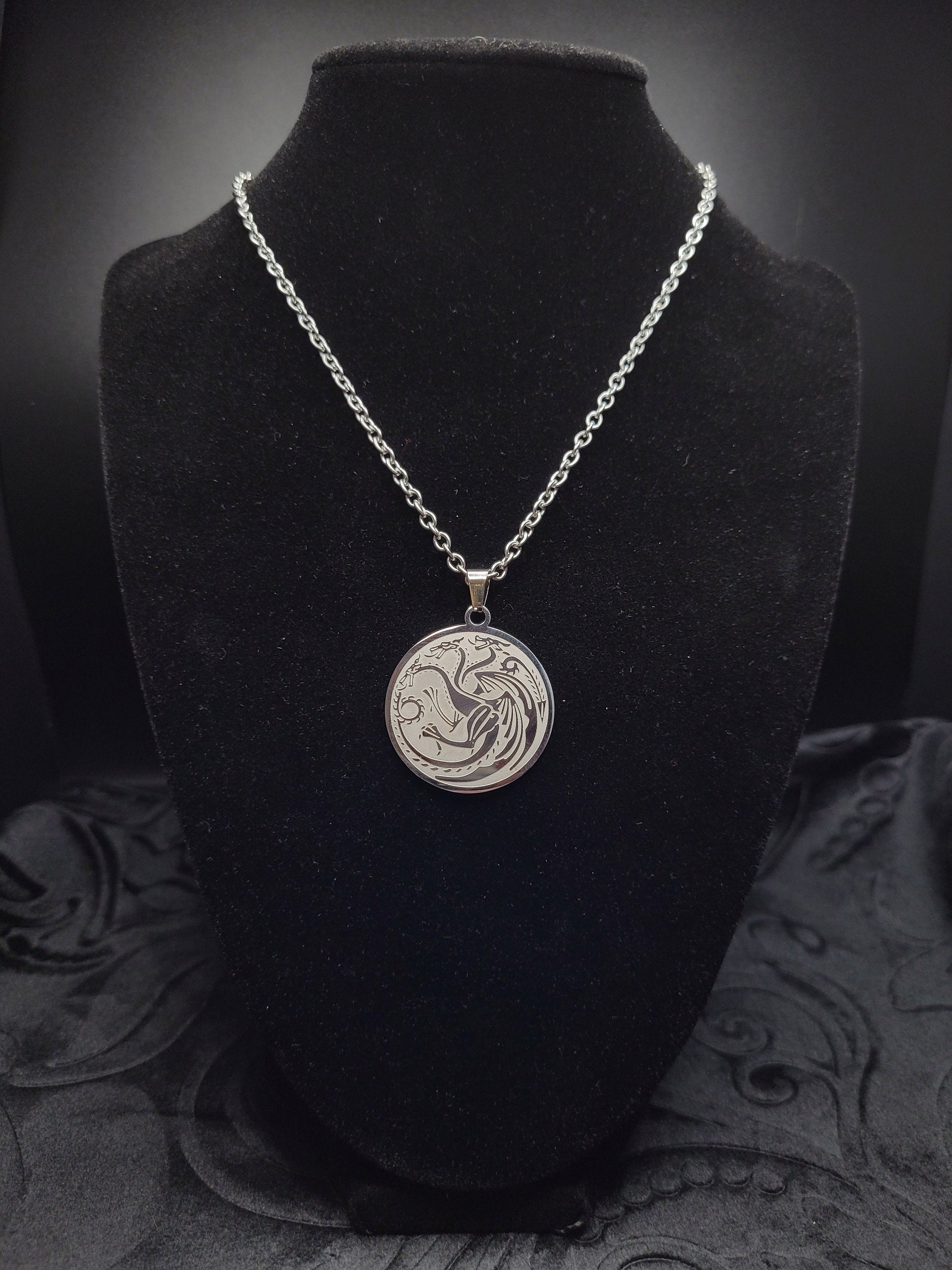 Stainless Steel Fantasy DND RPG Dragon Shield Necklace (multiple styles)
