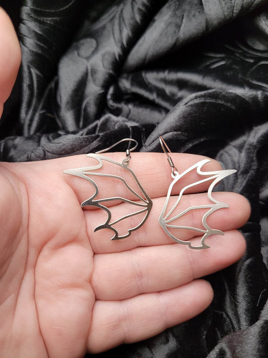 Stainless Steel Fantasy RPG Open Dragon Wing Earrings