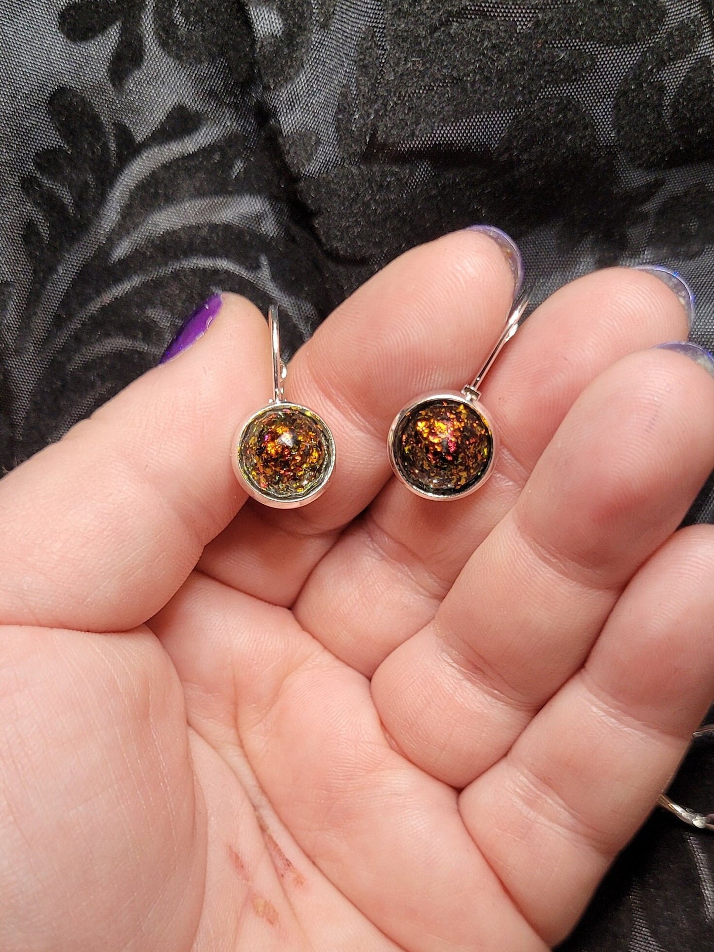 Sterling Silver French Lever Resin Cabochon Bezel Earrings