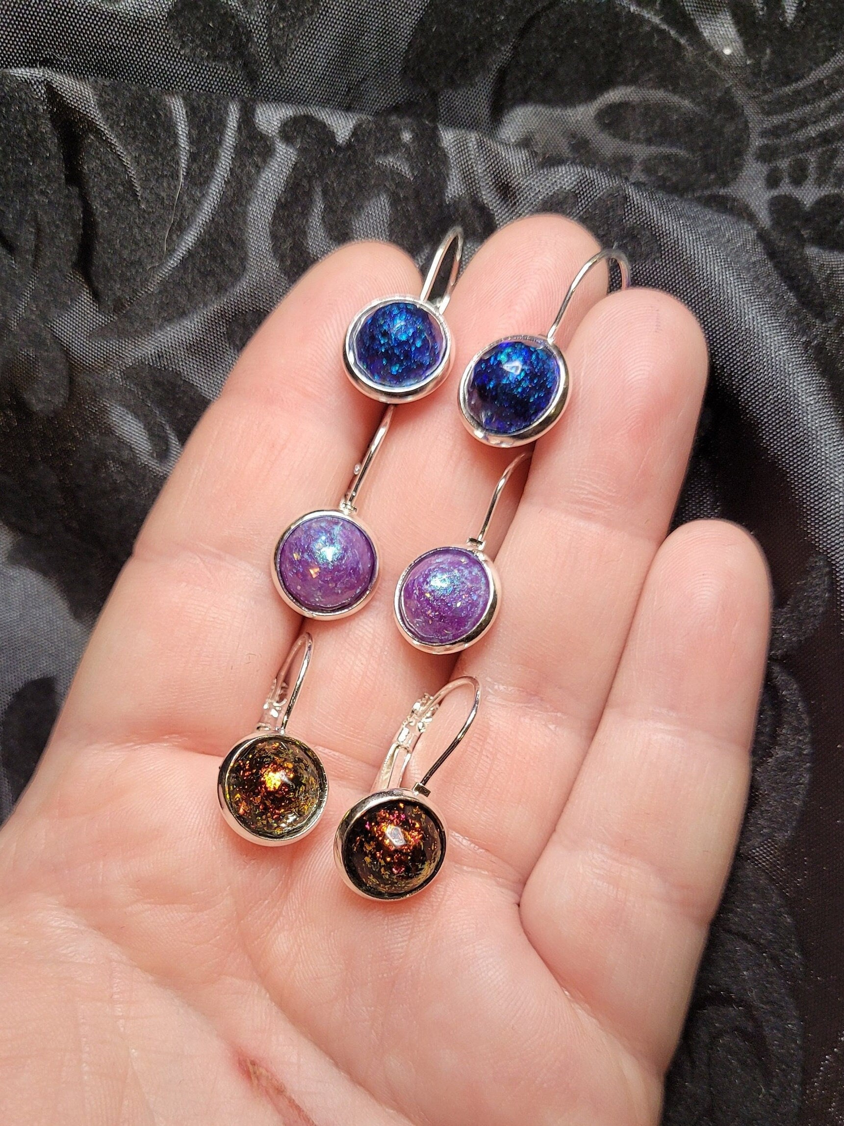 Sterling Silver French Lever Resin Cabochon Bezel Earrings