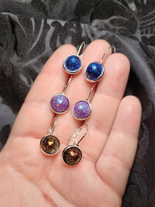 Sterling Silver French Lever Resin Cabochon Bezel Earrings