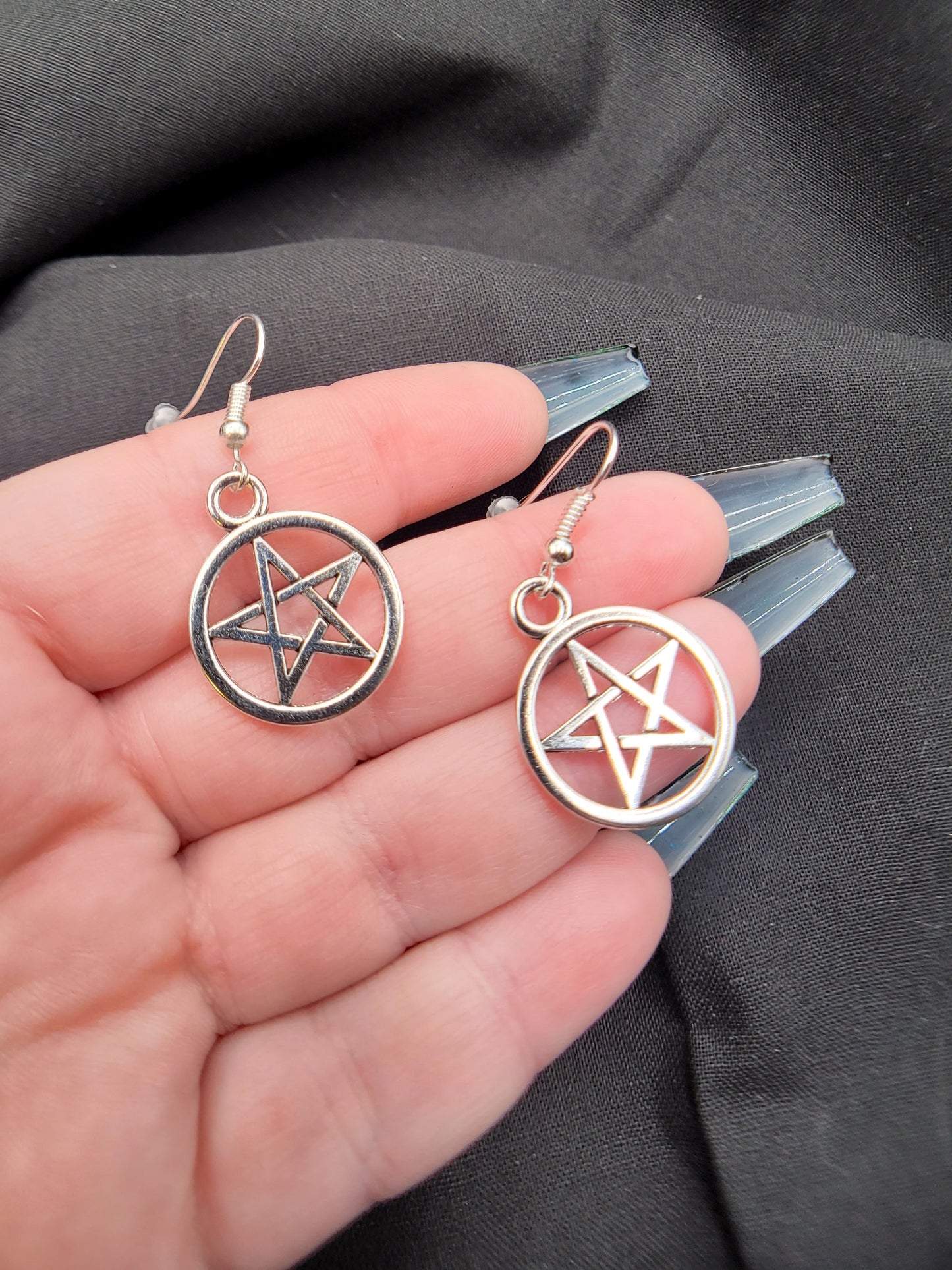 Silver Goth Satanic Pagan Pentagram Pentacle Charm Earrings