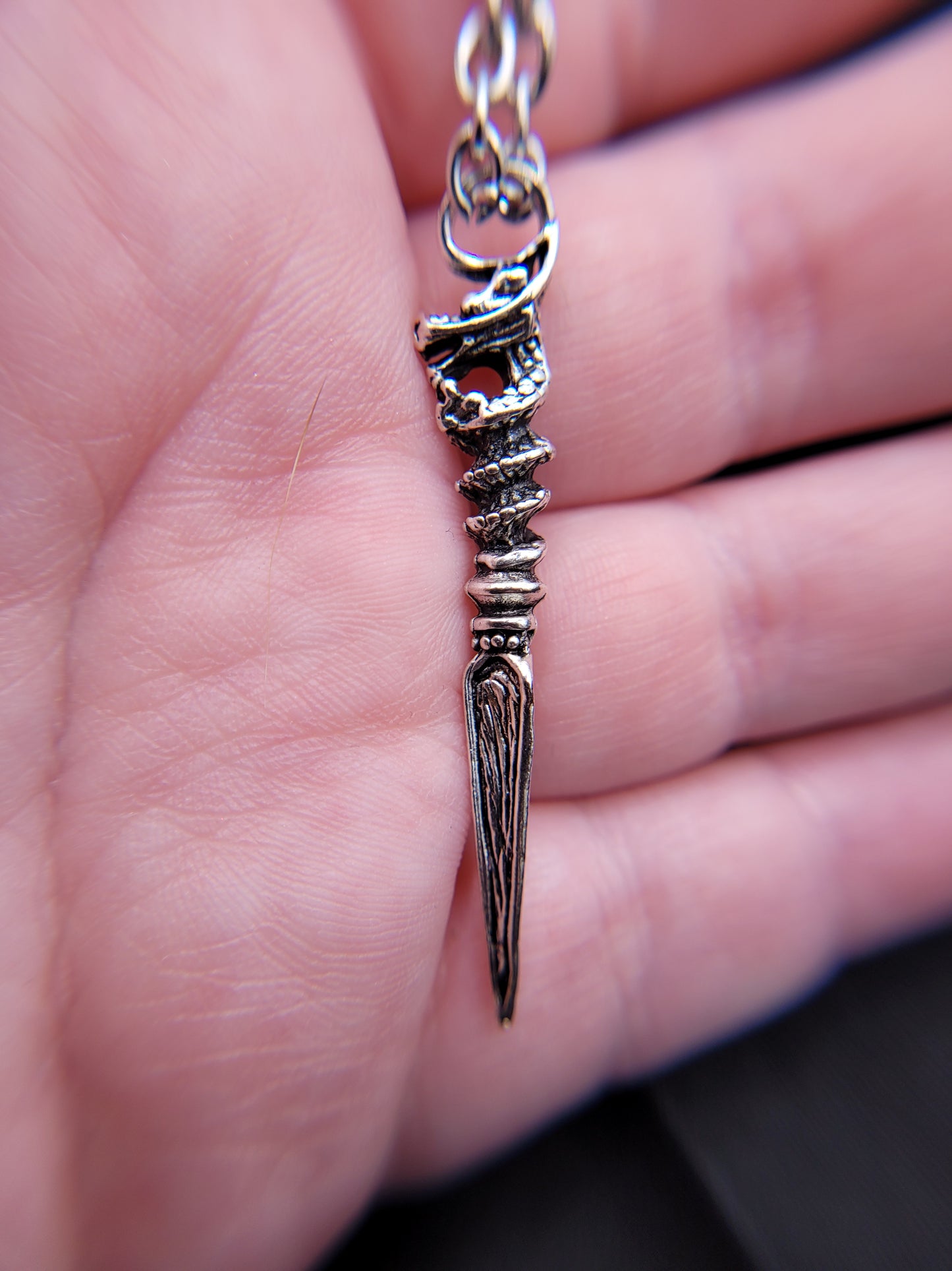 Silver Dragon Dagger RPG DnD Fantasy Charm Pendant Necklace