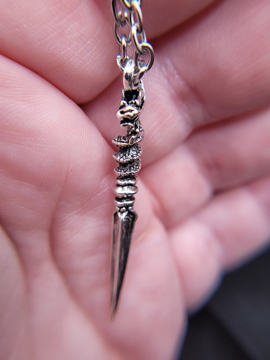 Silver Dragon Dagger RPG DnD Fantasy Charm Pendant Necklace