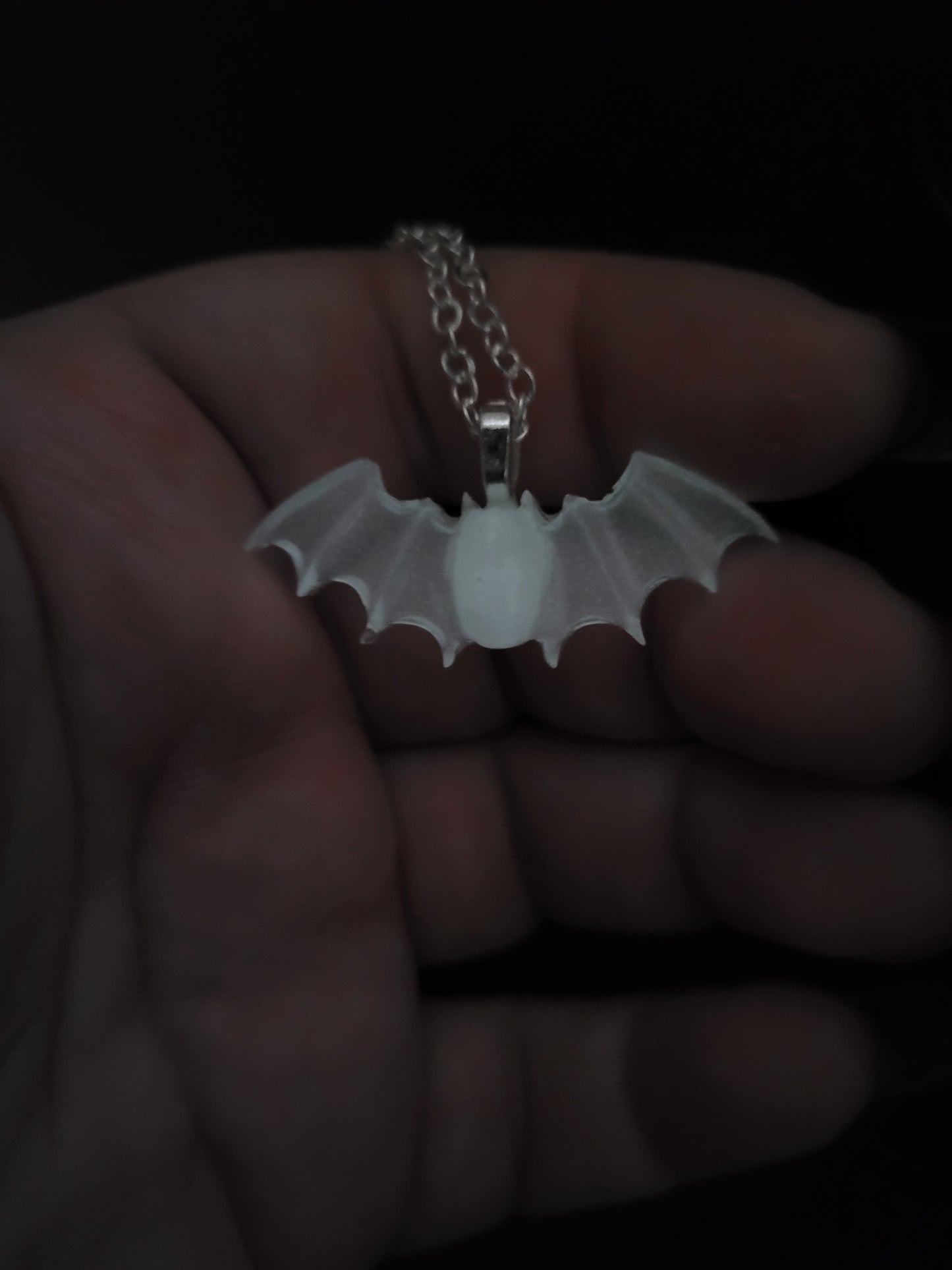White Glow-in-the-Dark Resin Bat Necklace