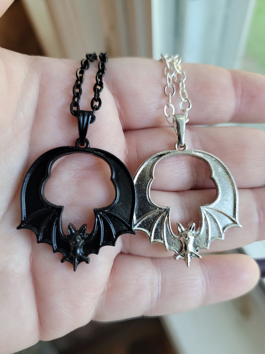 Goth Flying Bat Charm Pendant Necklace