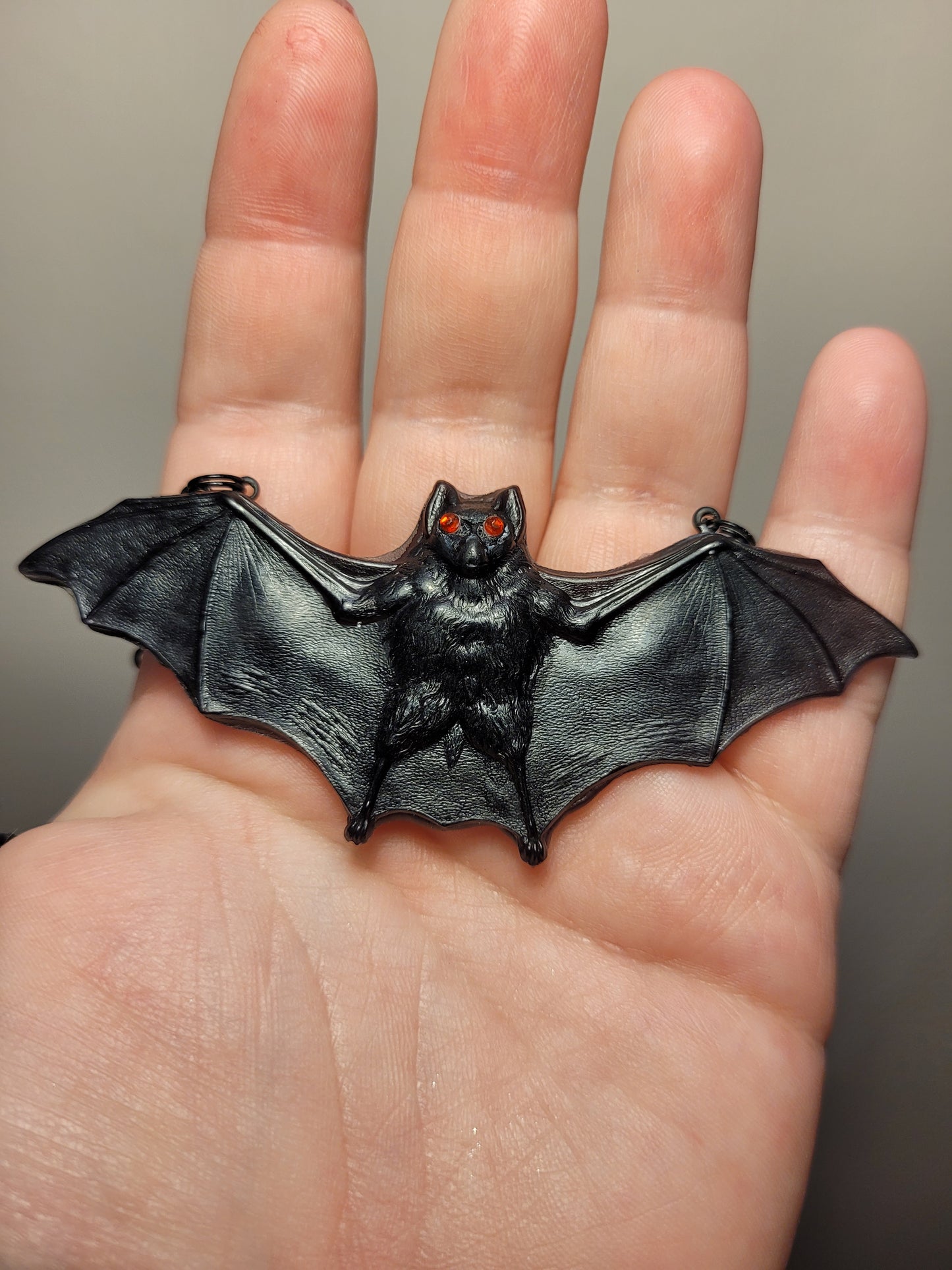 Goth Black Resin Vampire Bat with Glistening Red Eyes