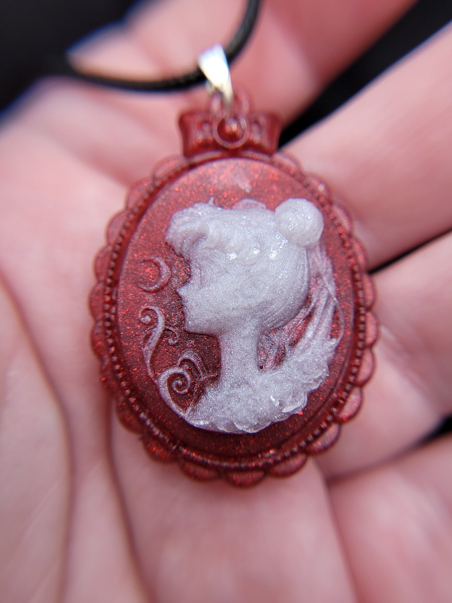 Red and White Sailor Moon Princess Serenity Resin Cameo Necklace