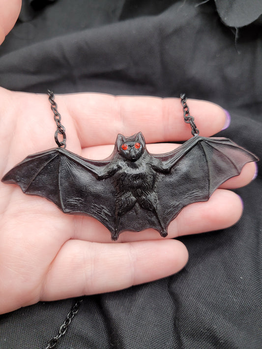 Goth Black Resin Vampire Bat with Glistening Red Eyes