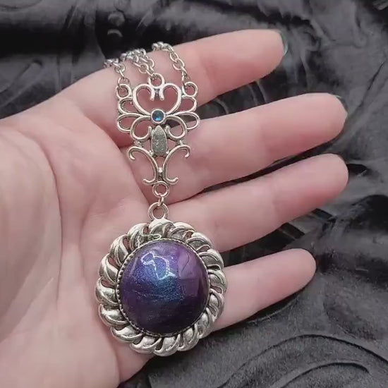 Multi-Strand Fantasy Elven Multichrome Faceted Blue, Purple, and Silver Dangle Necklace