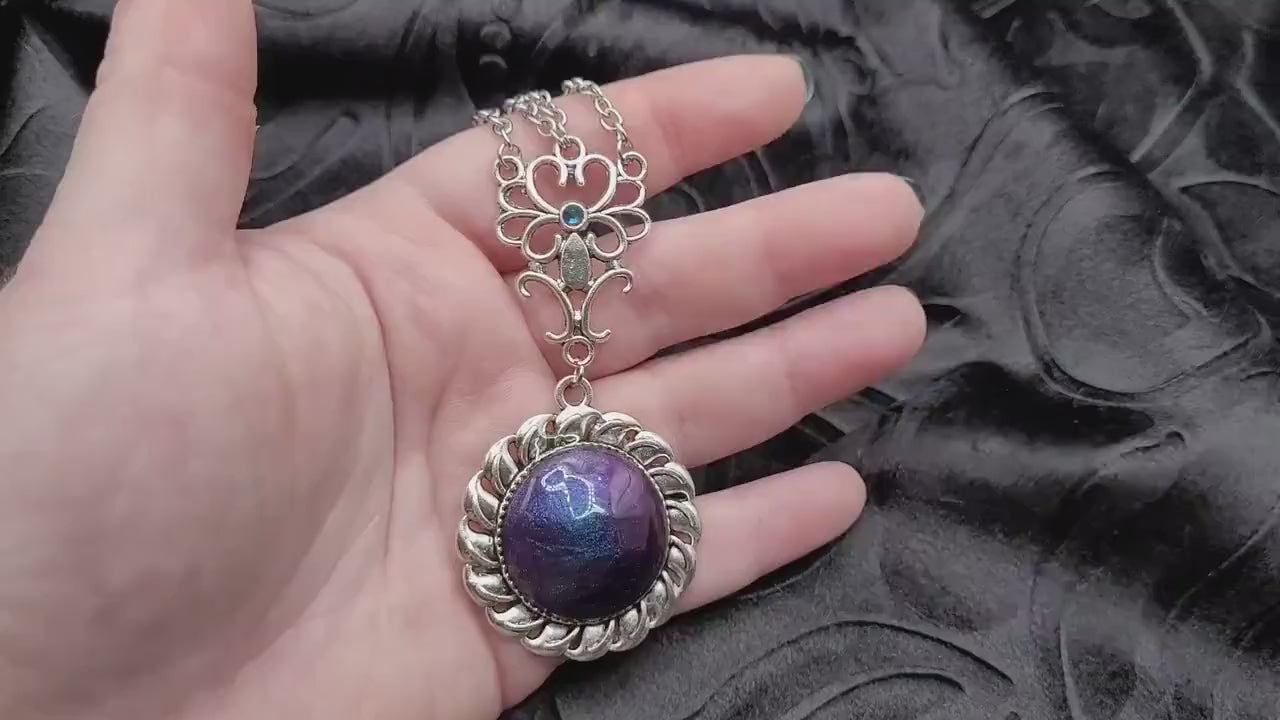 Multi-Strand Fantasy Elven Multichrome Faceted Blue, Purple, and Silver Dangle Necklace