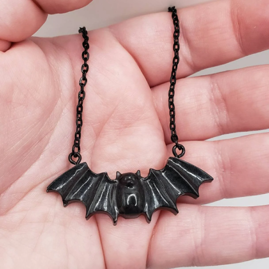 Black Bat Necklace Resin