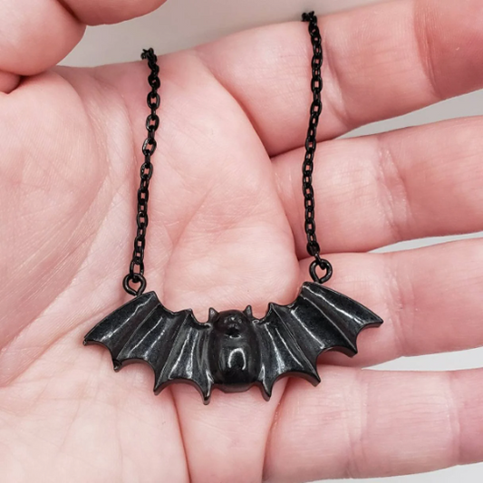 Black Bat Necklace Resin