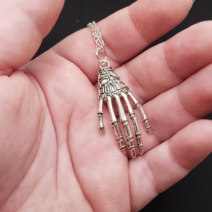 Silver Skeleton Hand Necklace