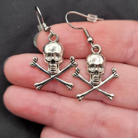 Silver Skull and Crossbones Pirate RPG Charm Earrings