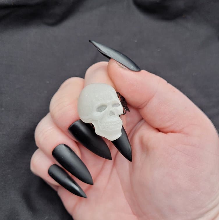 Handmade Glow-in-the-Dark Goth Resin Skull Ring