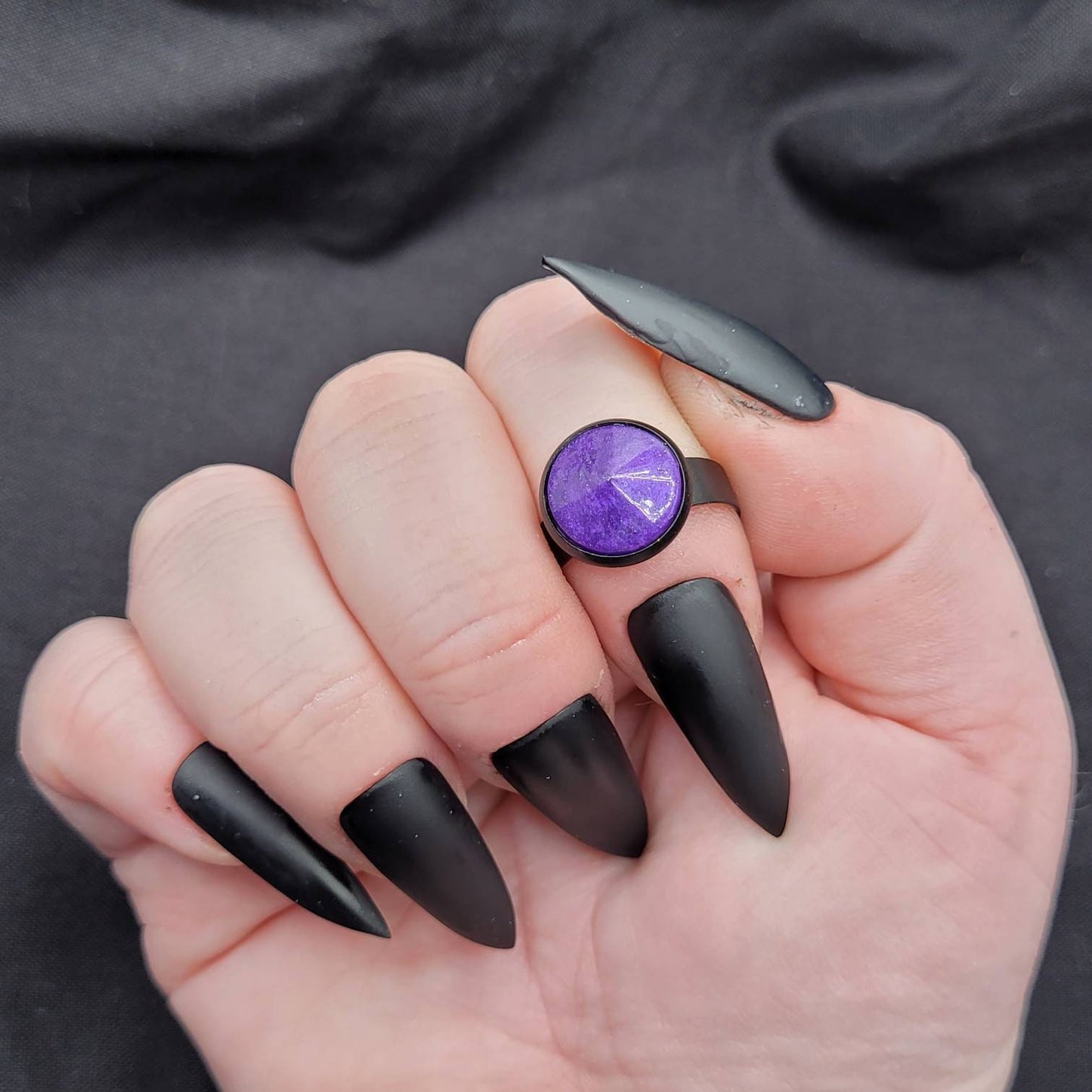 Goth Black and Purple Adjustable Resin Ring