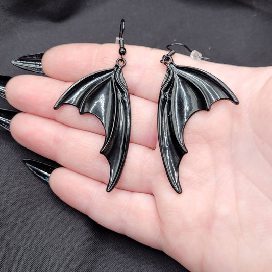 Goth Black Vampire Bat Wing Earrings