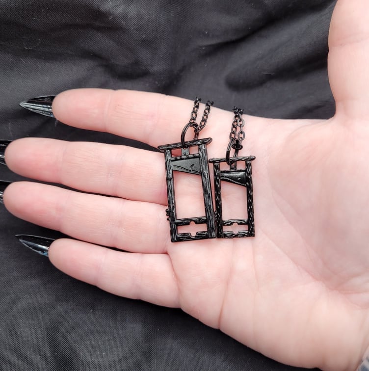 Black Goth Guillotine History Necklace