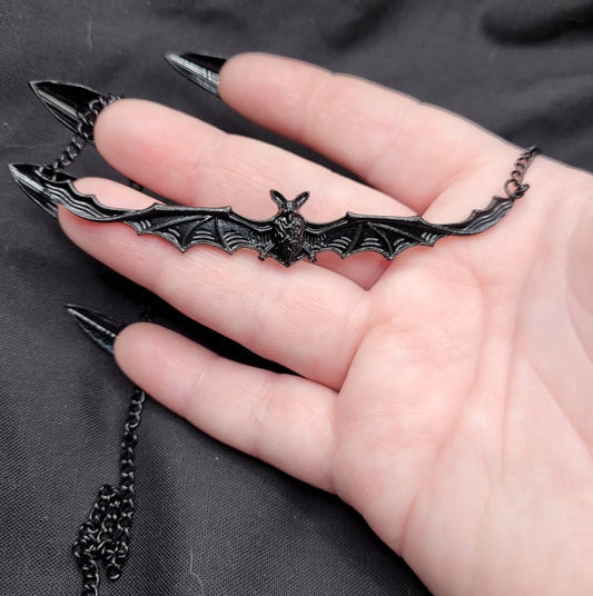 Goth Long Black Bat Necklace