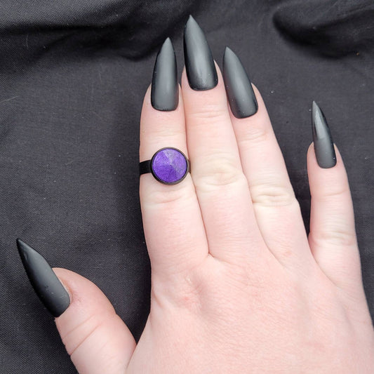 Goth Black and Purple Adjustable Resin Ring