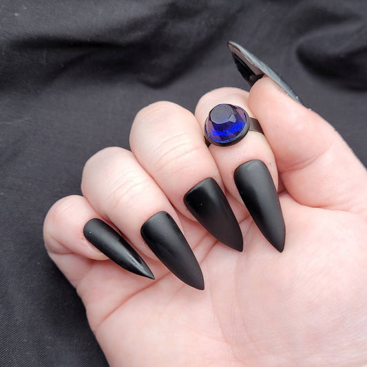Handmade Goth Black and Blue Adjustable Resin Ring