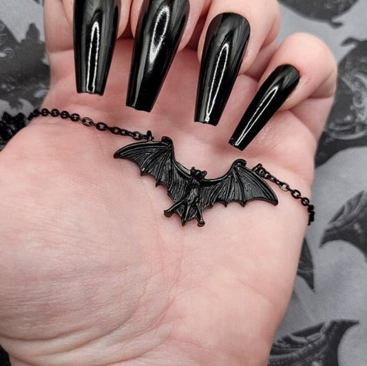 Gothic Black Bat Metal Charm Pendant Necklace