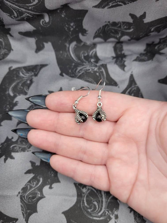 Black and Silver DnD RPG Fantasy Dragon Claw Dangle Drop Earrings