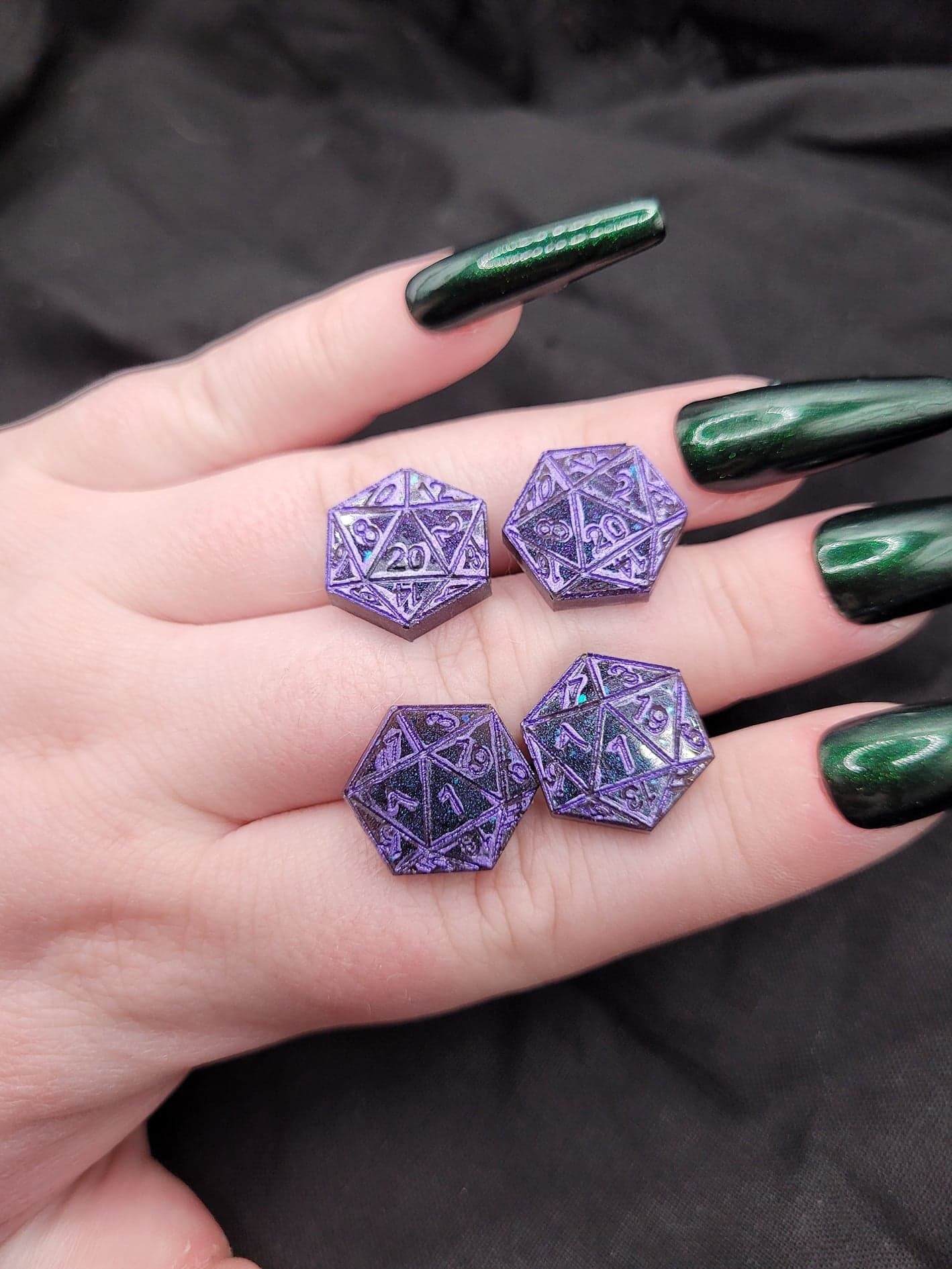 Purple and Blue Nerdy Sparkly DnD Dungeons and Dragons Multichrome Fantasy Dice Stud Resin Earrings