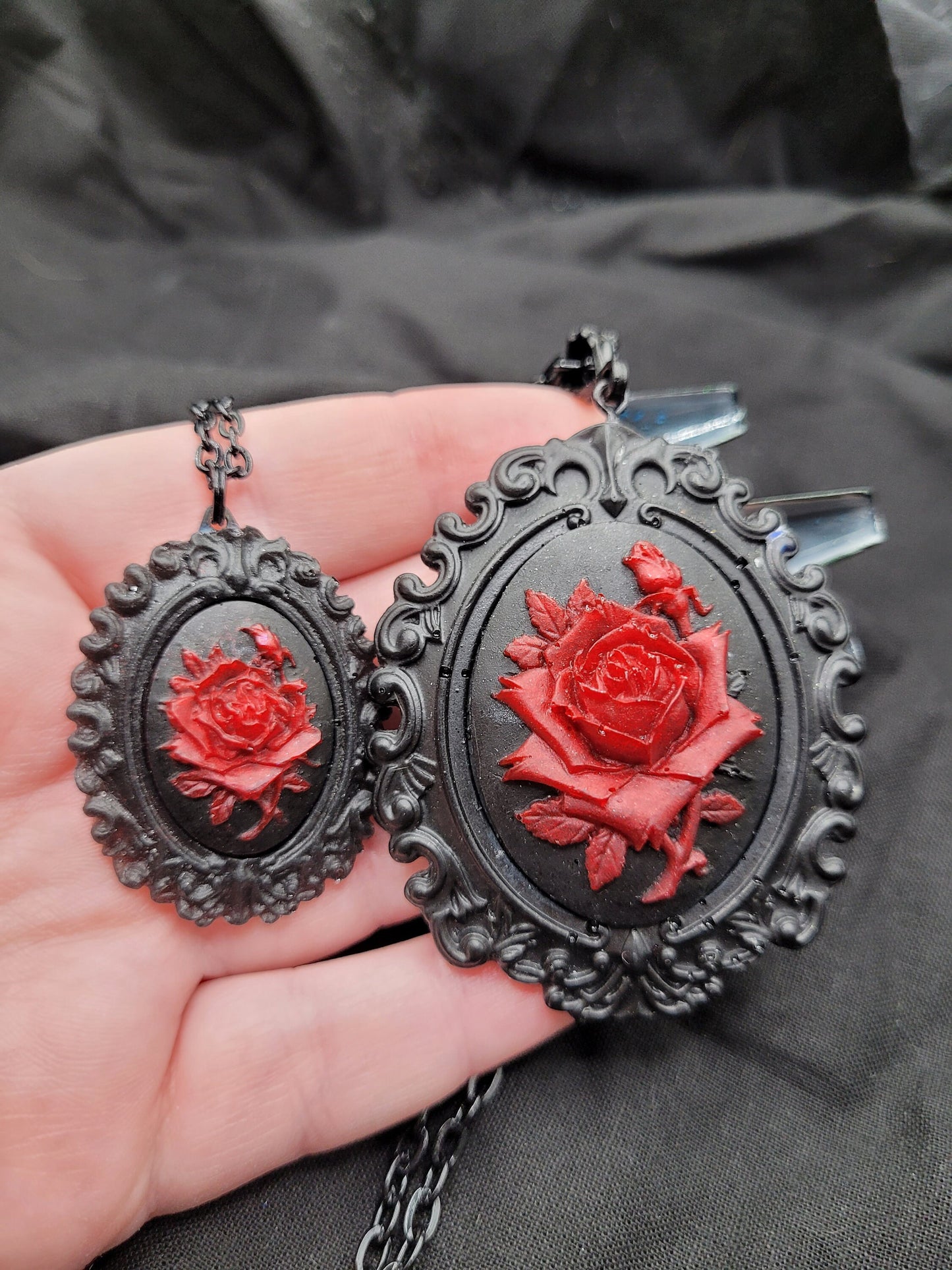 Black and Red Gothic Rose Cameo Necklace