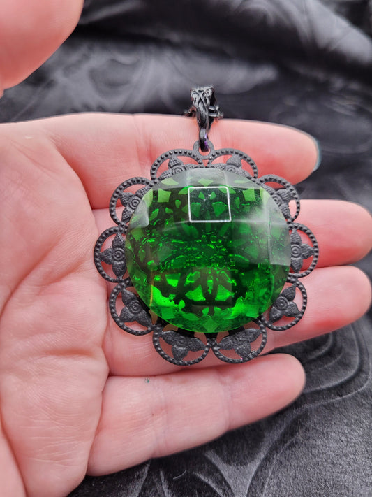 Witchy Black and Green Goth Pendant